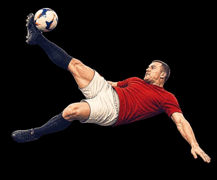 Illustration of Wayne Rooney scoring his famous bicycle kick in 2011